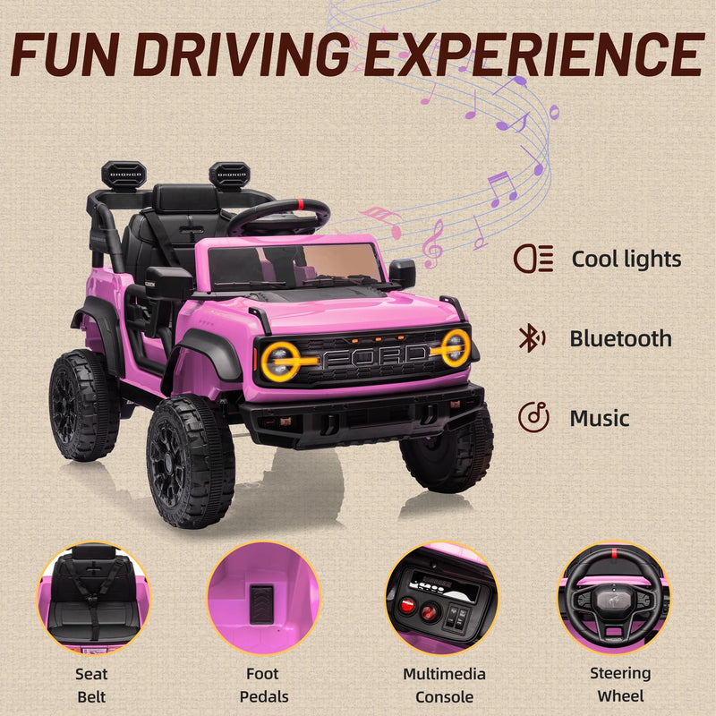 12V Pink Kids Electric Ride-On Truck with Remote Control - Ford Bronco Raptor Design Magic Cars 4