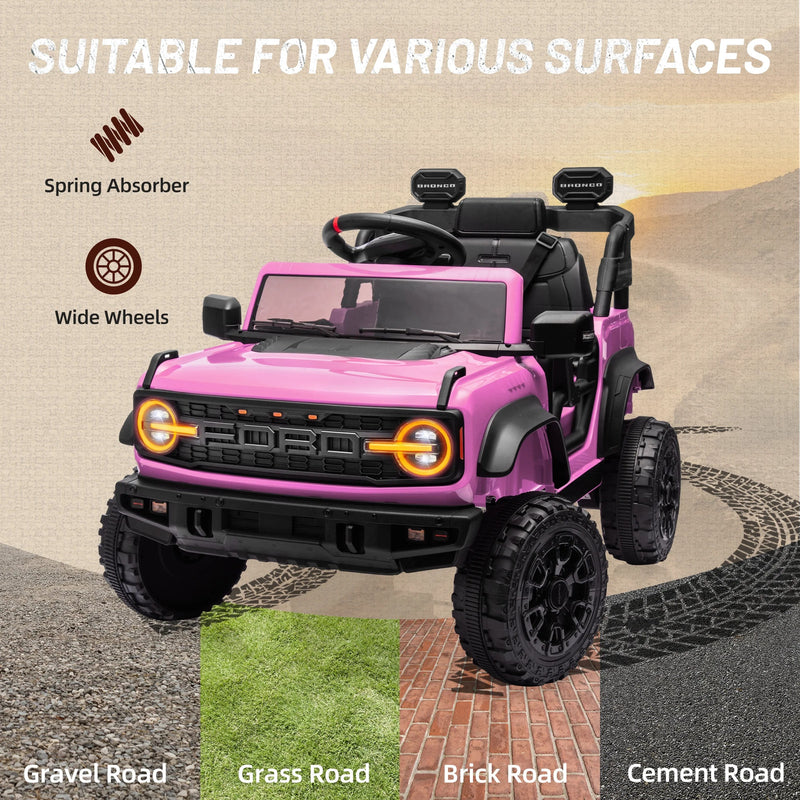 12V Pink Kids Electric Ride-On Truck with Remote Control - Ford Bronco Raptor Design Magic Cars 5