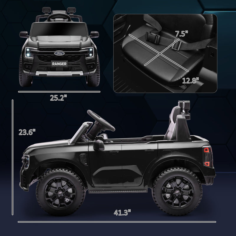 12V Licensed Ford Ranger Kids Ride-On Car with Toy Storage, Black Magic Cars 1