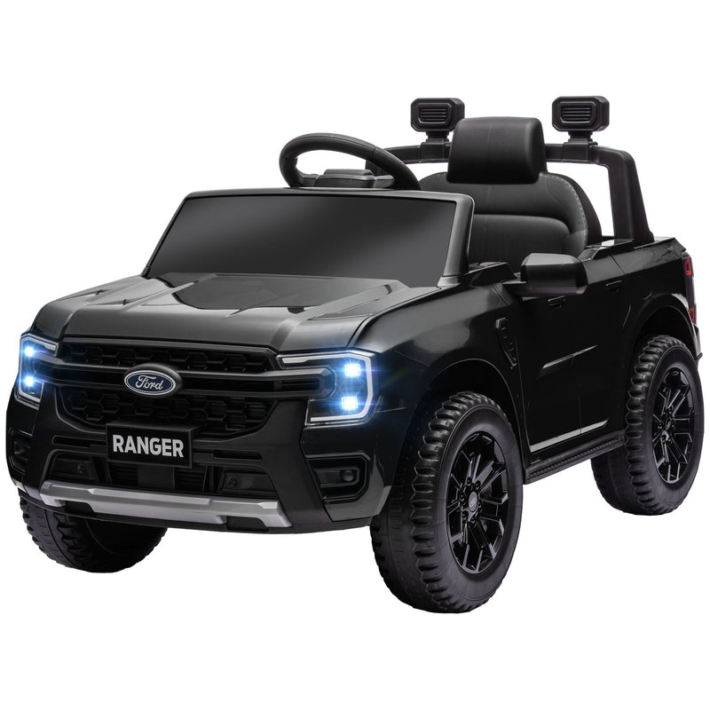 12V Licensed Ford Ranger Kids Ride-On Car with Toy Storage, Black Magic Cars 3