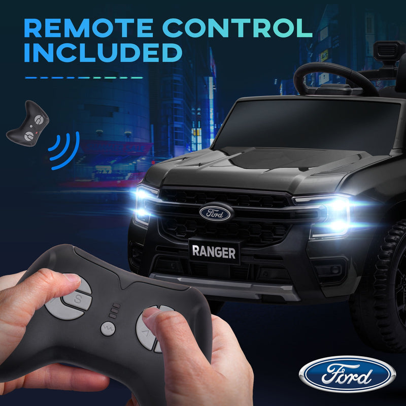 12V Licensed Ford Ranger Kids Ride-On Car with Toy Storage, Black Magic Cars 7