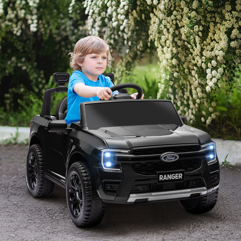 12V Licensed Ford Ranger Kids Ride-On Car with Toy Storage, Black Magic Cars 8