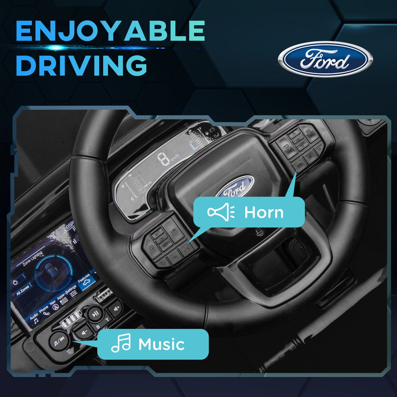 12V Licensed Ford Ranger Kids Ride-On Car with Toy Storage, Black Magic Cars 9