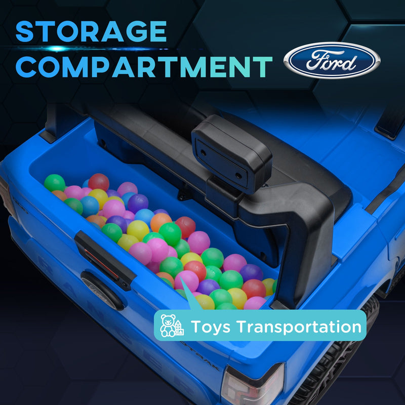 12V Licensed Kids Ride-On Ford Ranger Car with Toy Storage Blue Magic Cars 5