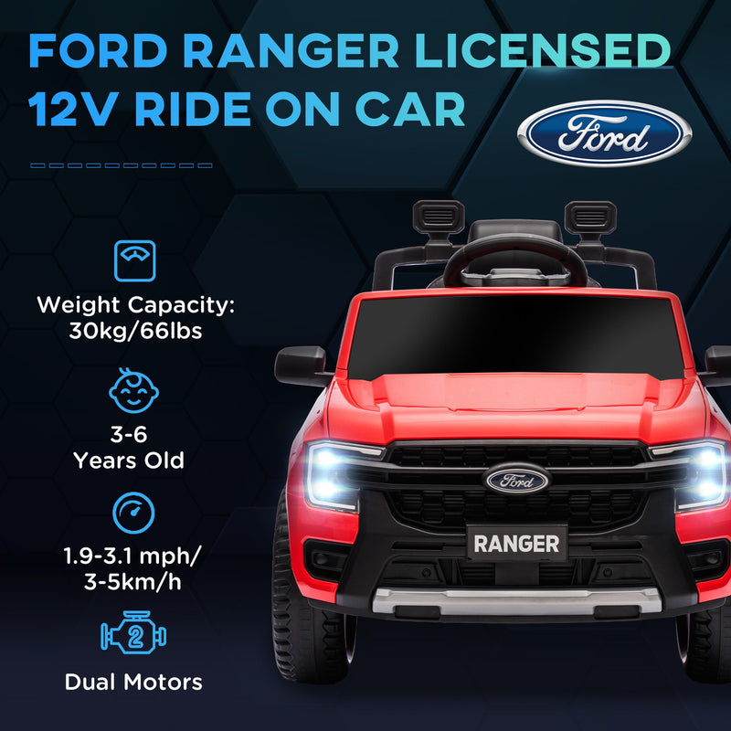 12V Licensed Ford Ranger Kids Ride-On Car with Toy Storage, Red Magic Cars 4