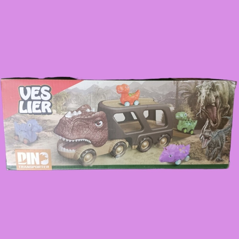 5-Pack Friction-Powered Pull-Back Dino Cars with Carrier Truck Magic Cars 2