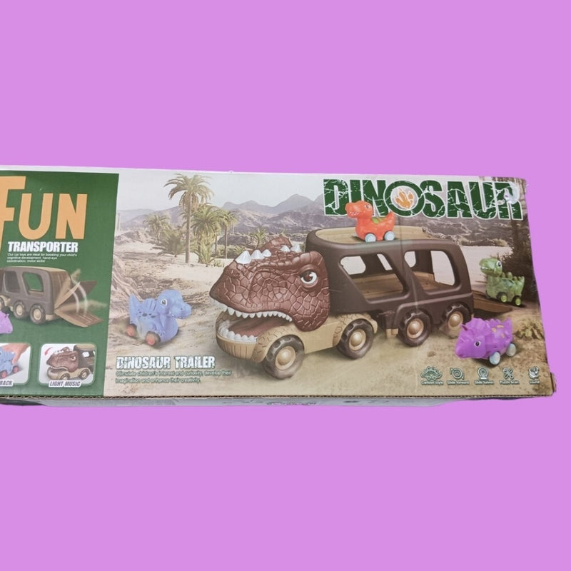 5-Pack Friction-Powered Pull-Back Dino Cars with Carrier Truck Magic Cars 3