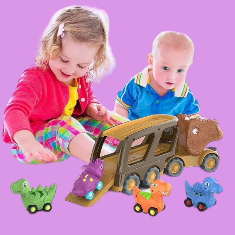 5-Pack Friction-Powered Pull-Back Dino Cars with Carrier Truck Magic Cars 5
