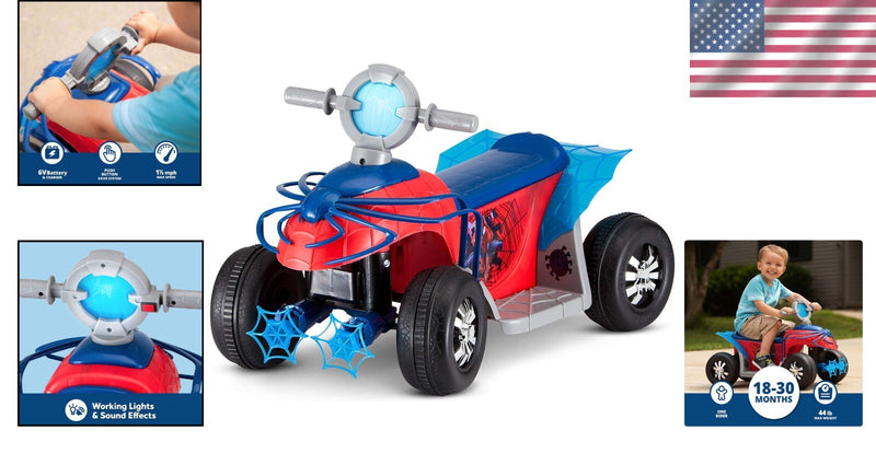 Safe Toddler Spider-Man Quad Ride-On with 6V Battery and 44 lbs Weight Limit Magic Cars 1