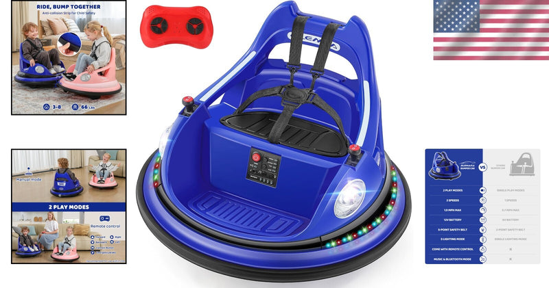 Ride-On Bumper Car with 2 Speed Settings, 5 LED Lights, and Parent Remote Control Magic Cars 1