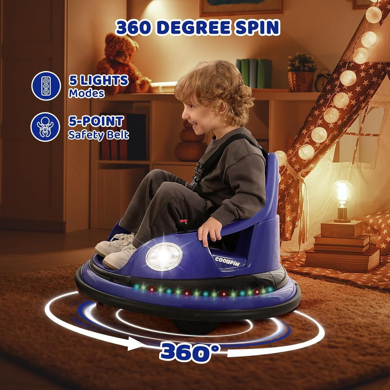 Ride-On Bumper Car with 2 Speed Settings, 5 LED Lights, and Parent Remote Control Magic Cars 6