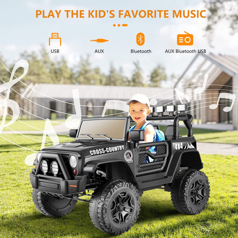 12V Kids Ride-On Truck with Remote Control Bluetooth Music and LED Lights Black Magic Cars 1