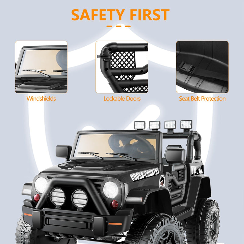 12V Kids Ride-On Truck with Remote Control Bluetooth Music and LED Lights Black Magic Cars 4