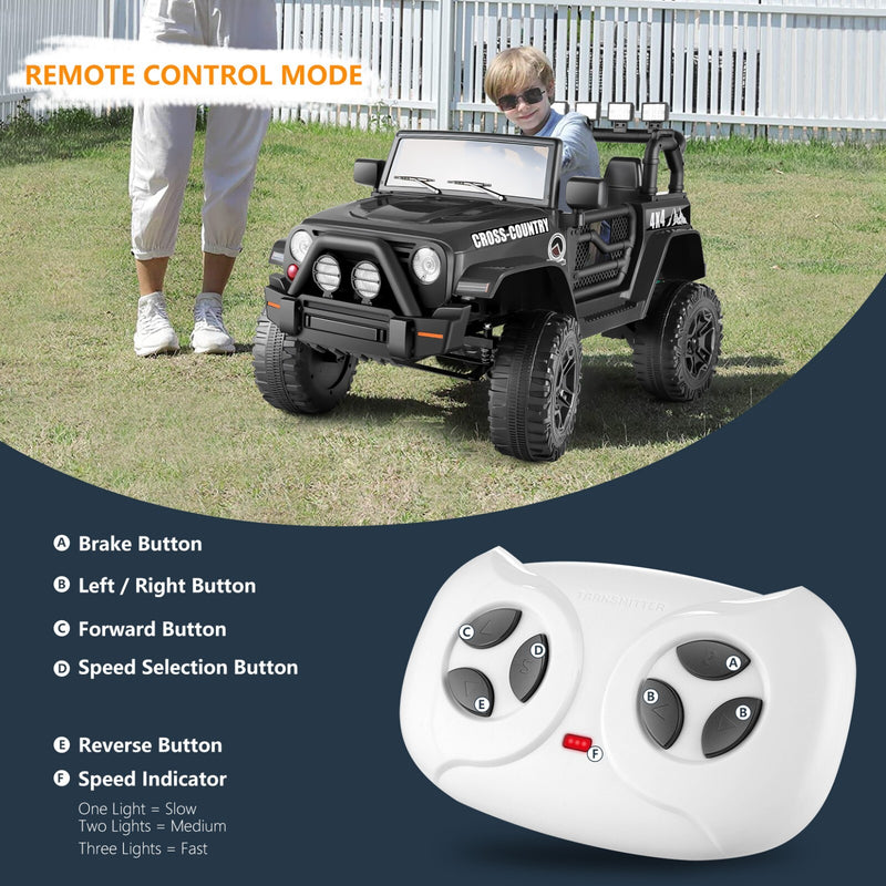 12V Kids Ride-On Truck with Remote Control Bluetooth Music and LED Lights Black Magic Cars 5