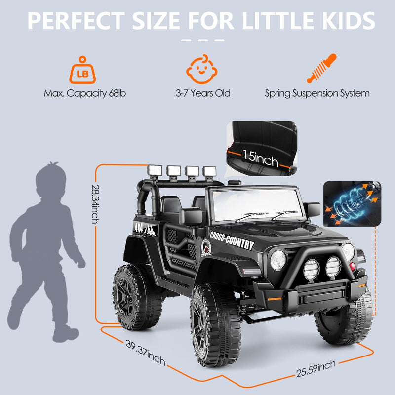 12V Kids Ride-On Truck with Remote Control Bluetooth Music and LED Lights Black Magic Cars 7
