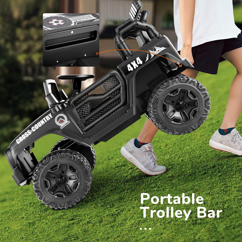 12V Kids Ride-On Truck with Remote Control Bluetooth Music and LED Lights Black Magic Cars 8