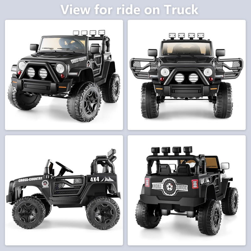 12V Kids Ride-On Truck with Remote Control Bluetooth Music and LED Lights Black Magic Cars 9