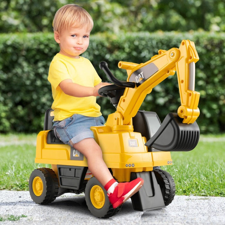 Functional Kids Ride-On Excavator Toy with Rotatable Digging Bucket Yellow Magic Cars 11