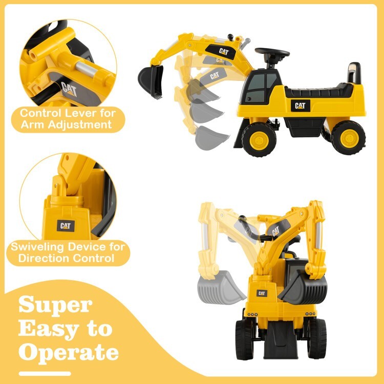 Functional Kids Ride-On Excavator Toy with Rotatable Digging Bucket Yellow Magic Cars 5