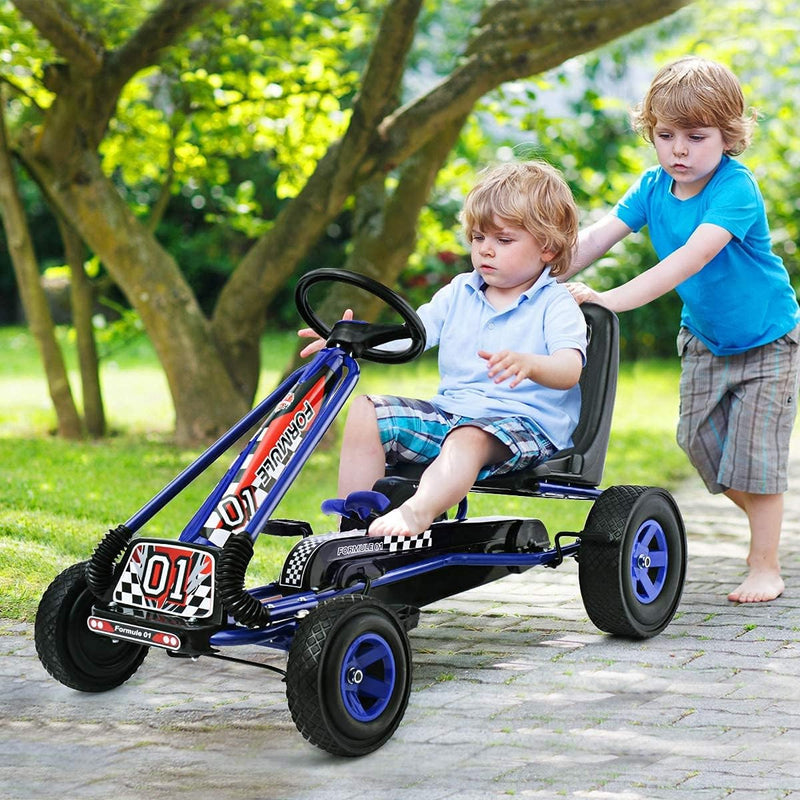 Pedal-Powered Kids Ride-On Kart with 4 Wheels and 2-Position Adjustable Seat for Outdoor Racing Free Warranty 1 Year / Custom License Plate