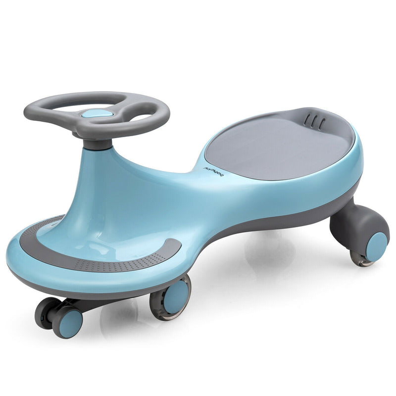 Blue Wiggle Car Ride-On Toy with Flashing Wheels for Toddlers and Kids