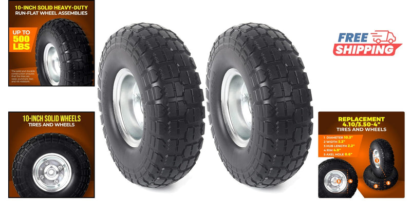 10-Inch Heavy-Duty Solid Rubber Replacement Tire for Dolly and Wheelbarrow Magic Cars 1