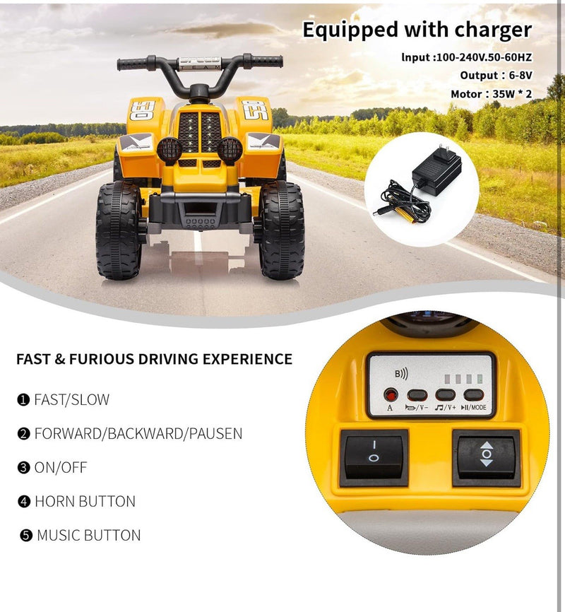 6V Yellow Kids Ride-On 4-Wheeler Quad ATV Toy Car Magic Cars 4