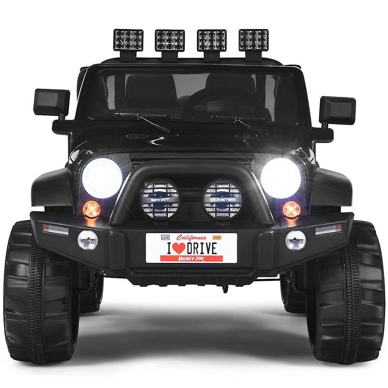 12V Kids Electric Ride-On Truck 2-Seater RC Vehicle with Storage - Black Magic Cars 11