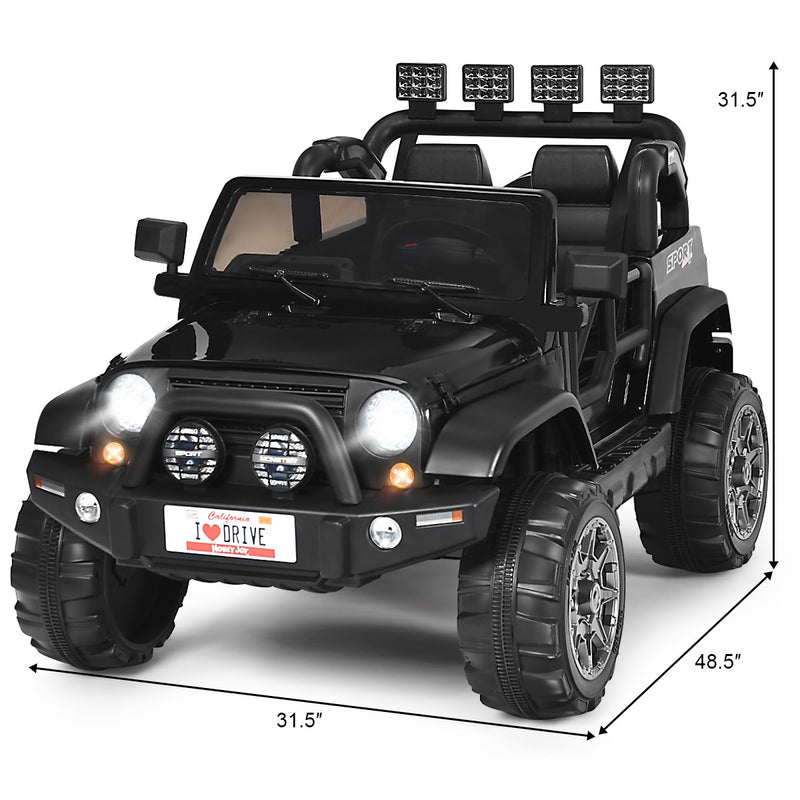 12V Kids Electric Ride-On Truck 2-Seater RC Vehicle with Storage - Black Magic Cars 1