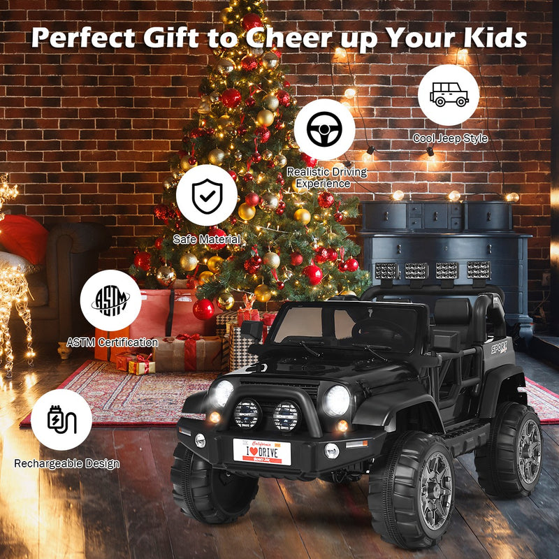 12V Kids Electric Ride-On Truck 2-Seater RC Vehicle with Storage - Black Magic Cars 4