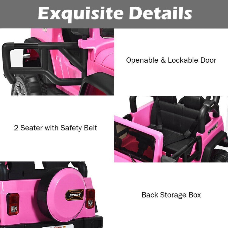 12V Kids Electric Ride-On 2-Seater RC Truck with Storage Pink Magic Cars 11