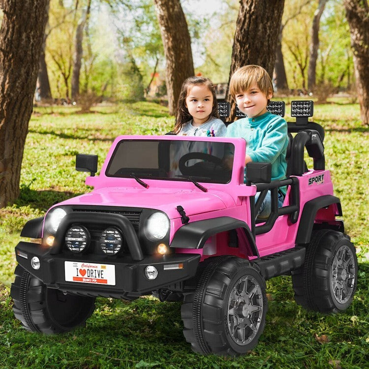 12V Kids Electric Ride-On 2-Seater RC Truck with Storage Pink Magic Cars 2