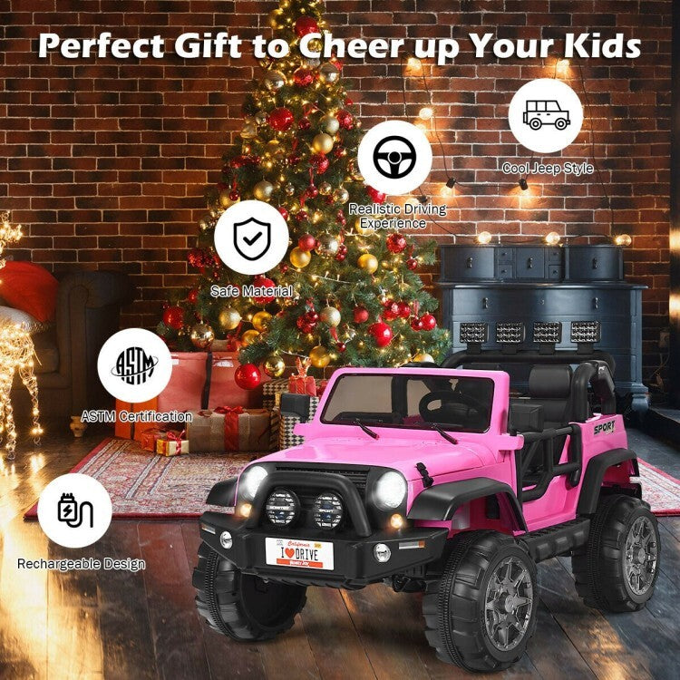 12V Kids Electric Ride-On 2-Seater RC Truck with Storage Pink Magic Cars 6