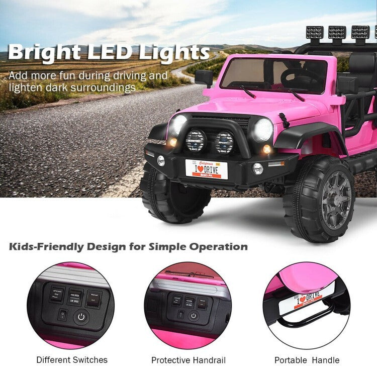 12V Kids Electric Ride-On 2-Seater RC Truck with Storage Pink Magic Cars 7