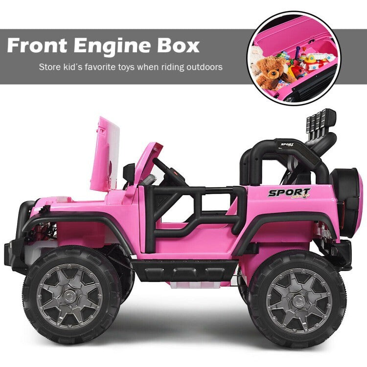 12V Kids Electric Ride-On 2-Seater RC Truck with Storage Pink Magic Cars 8