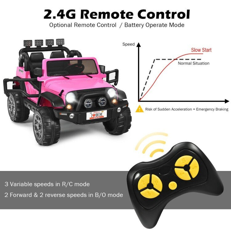 12V Kids Electric Ride-On 2-Seater RC Truck with Storage Pink Magic Cars 9