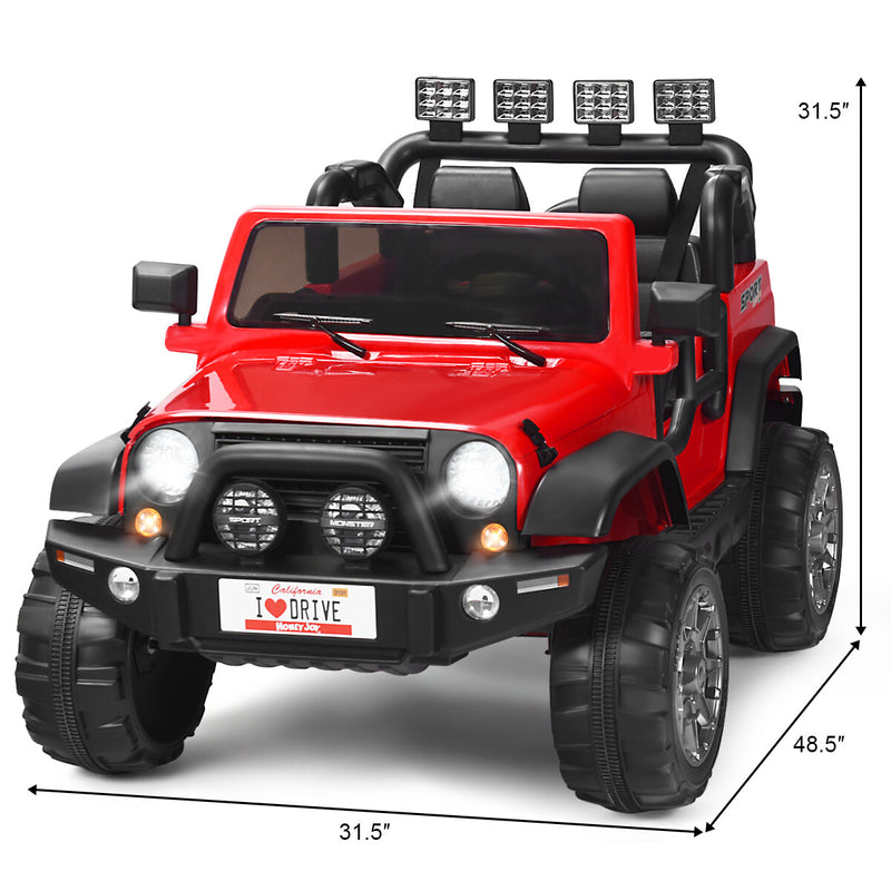 12V Electric 2-Seater Kids Ride-On RC Truck with Storage - Red Magic Cars 1