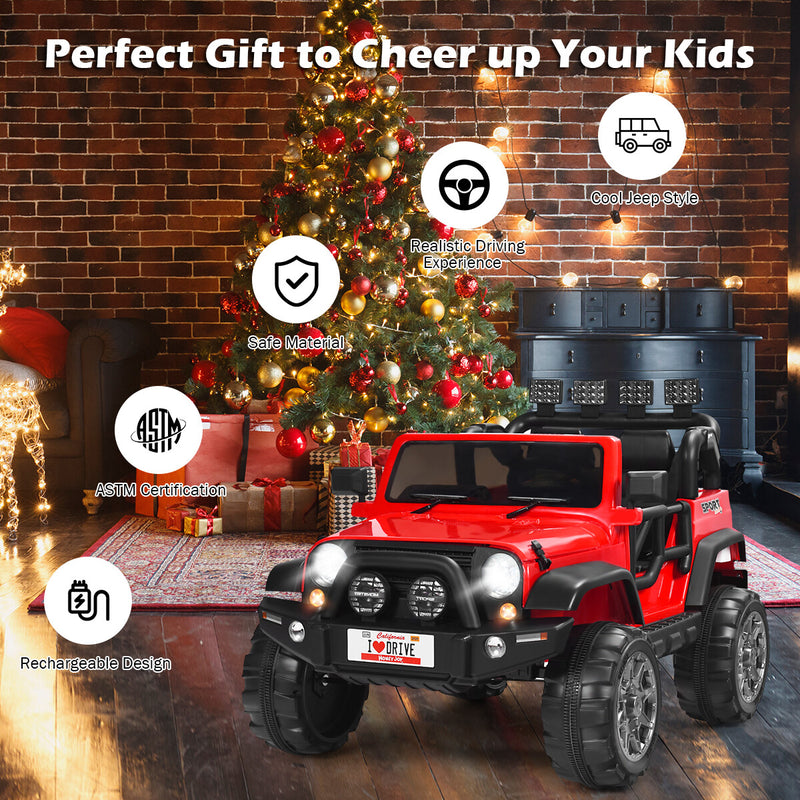 12V Electric 2-Seater Kids Ride-On RC Truck with Storage - Red Magic Cars 4