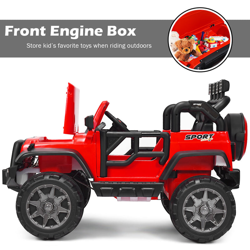 12V Electric 2-Seater Kids Ride-On RC Truck with Storage - Red Magic Cars 6
