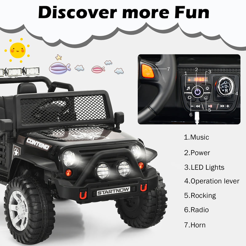 12V Electric Kids Ride-On Truck with Remote Control and Lights Black Magic Cars 6