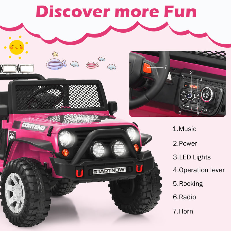 12V Electric Kids Ride-On Truck with Remote Control and Lights Pink Magic Cars 7