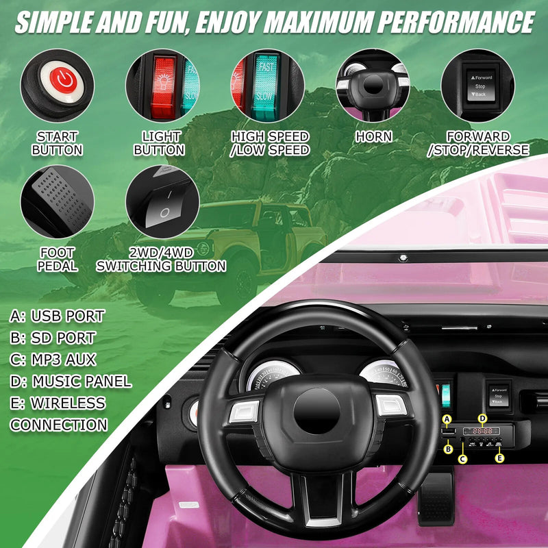 2-Seater Electric Kids Ride-On Truck with Switchable 7AH Battery Powered Car Toy Magic Cars 2