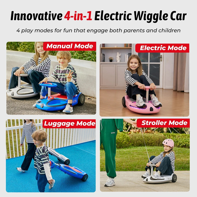 Electric Wiggle Ride-On Car 4-in-1 Toy with 3 Speed Modes for Ages 3 and Up Magic Cars 8