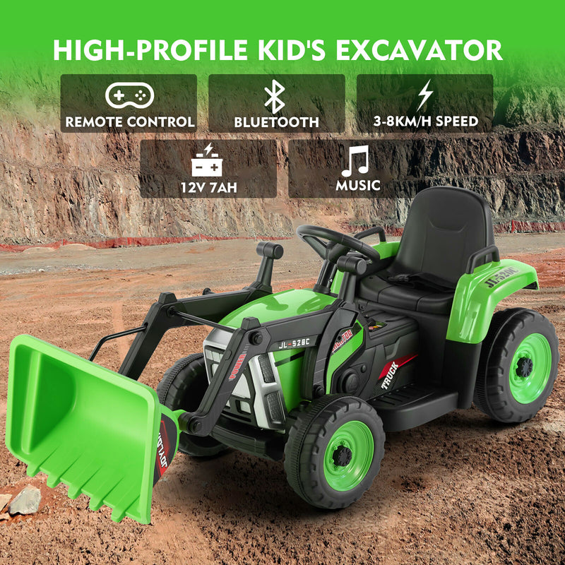 12V Battery Powered Kids Ride-On Excavator Truck Digger with 3 Speeds, Music, and Remote Control Magic Cars 27