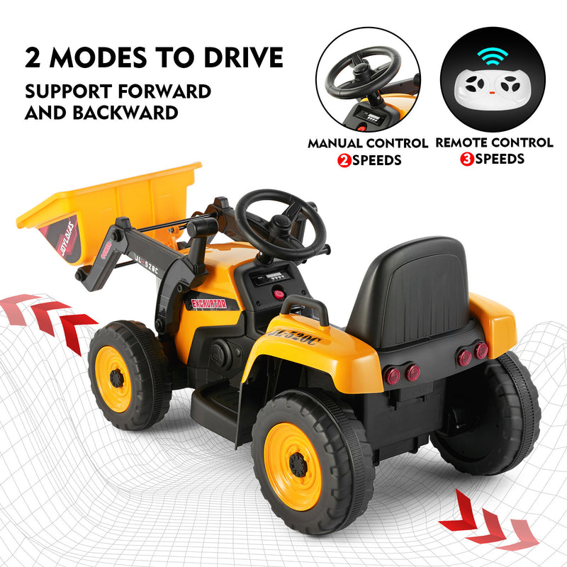 12V Battery Powered Kids Ride-On Excavator Truck Digger with 3 Speeds, Music, and Remote Control Magic Cars 4