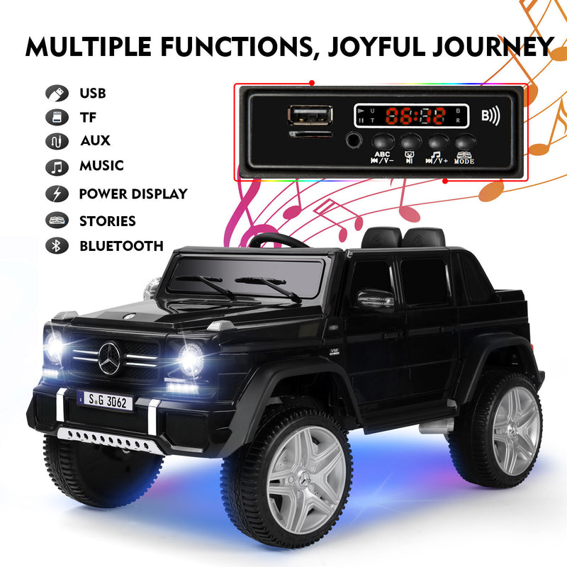 12V Black Kids Ride-On Car Truck with Battery, LED Lights, Music, and Remote Control Magic Cars 4