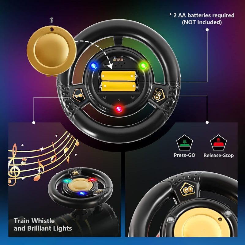 3-in-1 Electric Ride-On Train with 16 Curved Tracks, 6V, 39-Inch Black Magic Cars 2