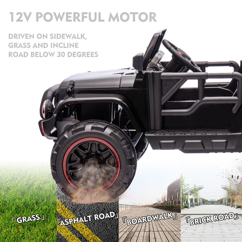 12V Black Kids Ride-On Truck with 3 Speeds, LED Lights, MP3, and Remote Control Magic Cars 10