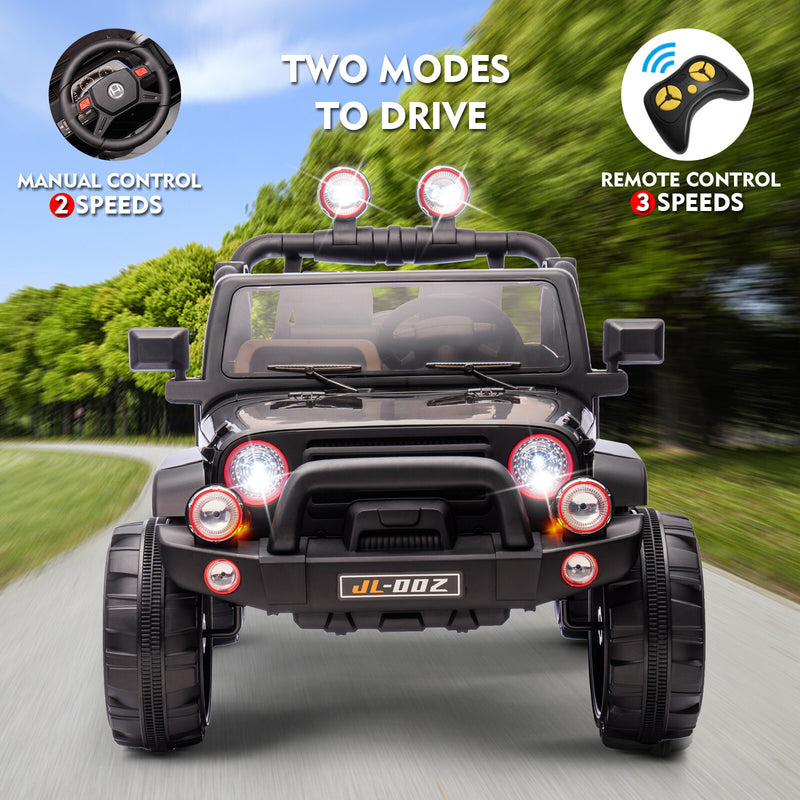 12V Black Kids Ride-On Truck with 3 Speeds, LED Lights, MP3, and Remote Control Magic Cars 11