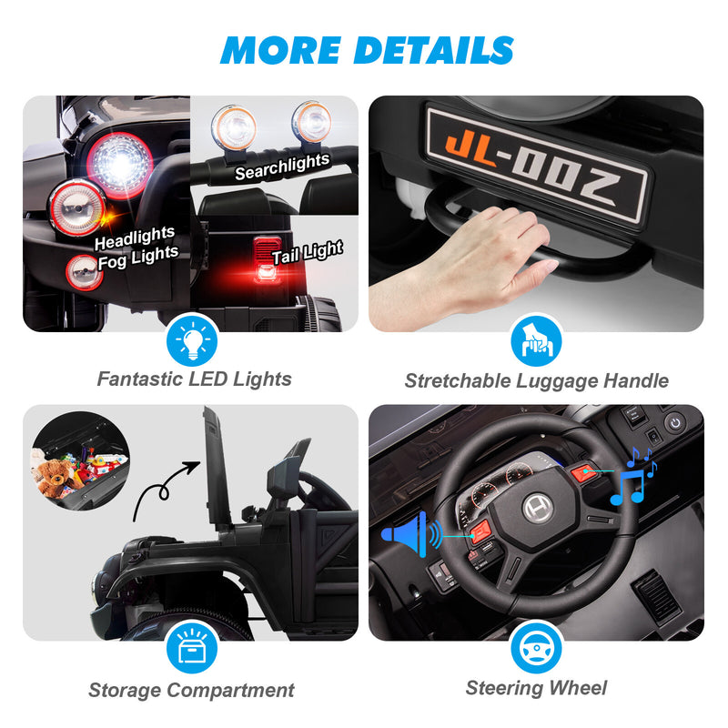 12V Black Kids Ride-On Truck with 3 Speeds, LED Lights, MP3, and Remote Control Magic Cars 7